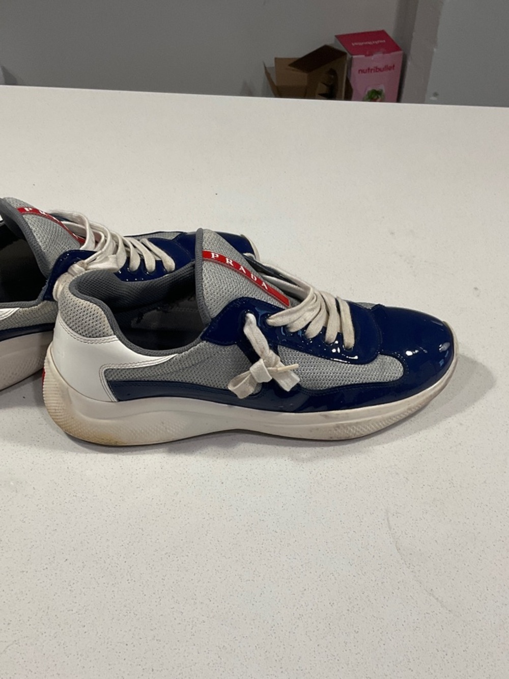 Men's Blue and White Prada Sneaker - Picture 3 of 11